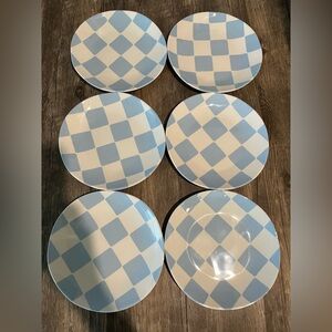 New Set of 6 Blue Checkered Bamboo Melamine Plates